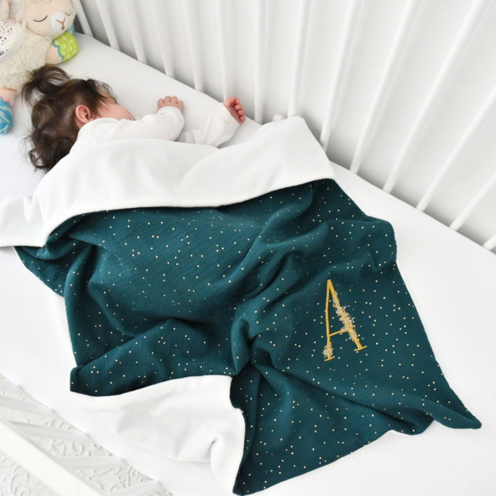 Couverture vert canard pois dorés-P'tit Coeur