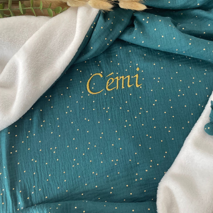 Couverture vert canard pois dorés-P'tit Coeur