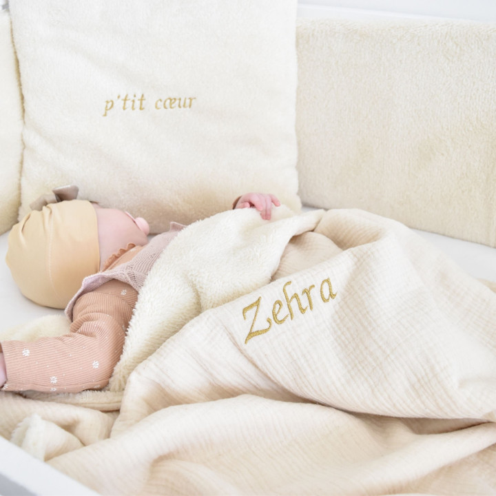 Couverture gaze uni beige-P'tit Coeur