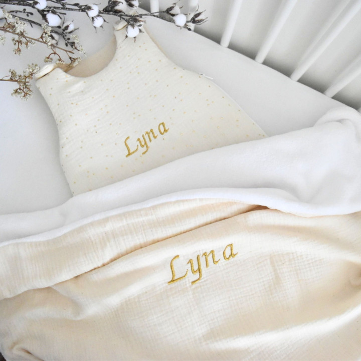 Couverture gaze uni beige-P'tit Coeur