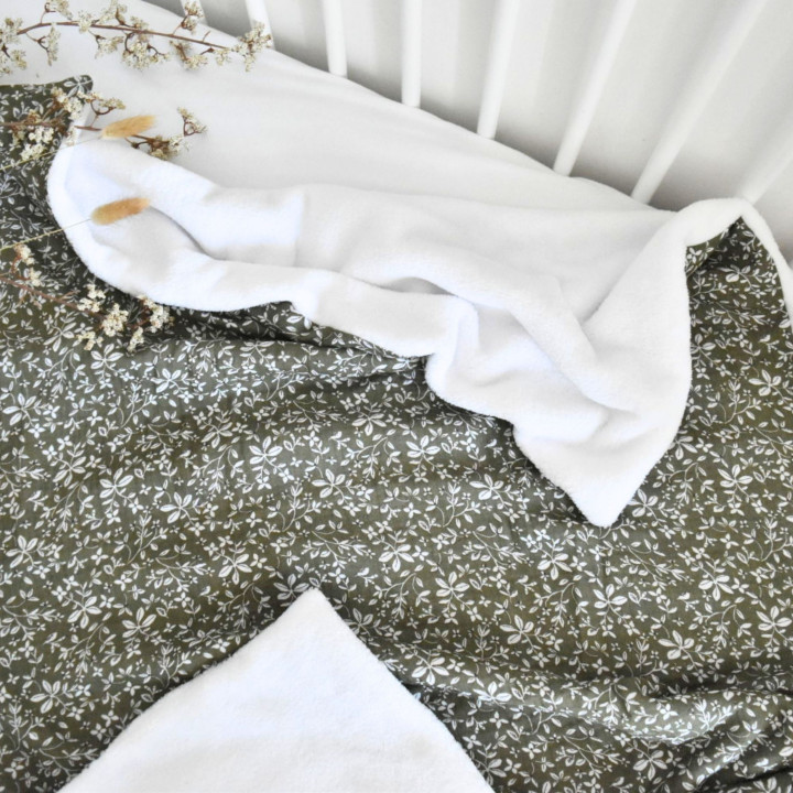 Couverture gaze coton vert brindilles-P'tit Coeur
