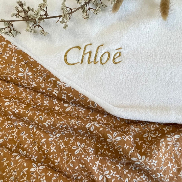 Couverture gaze coton camel brindilles-P'tit Coeur