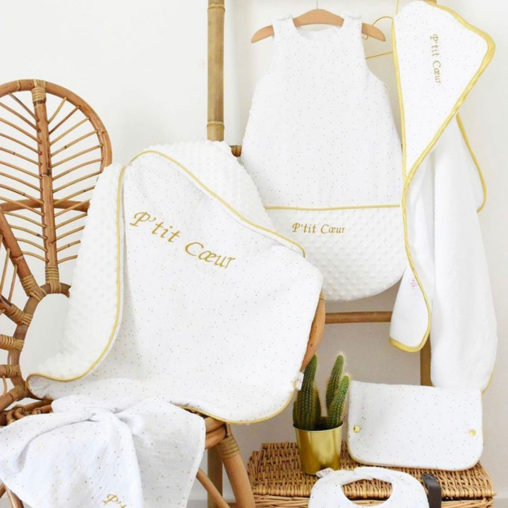 Set bébé cocon gaze coton pois dores-P'tit Coeur