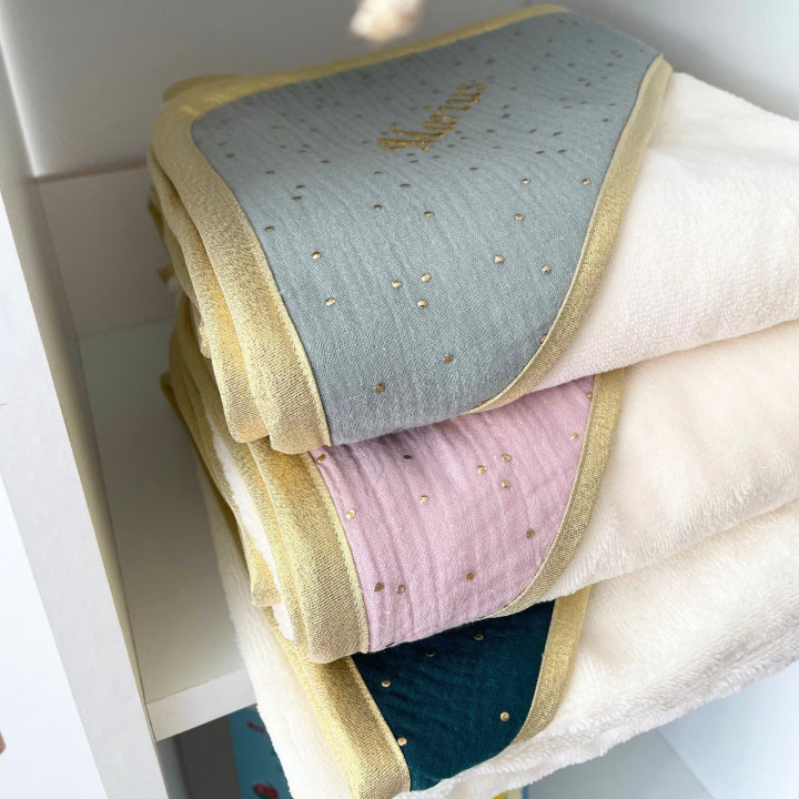 Cape de bain pois dorés rose vert-P'tit Coeur