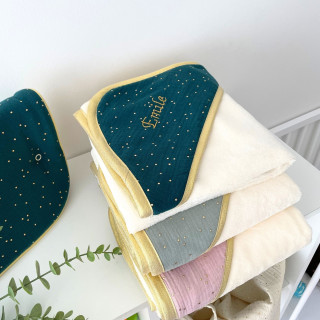 Cape de bain pois dorés rose vert pastel-P'tit Coeur