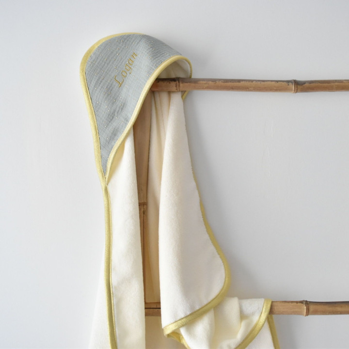 Cape de bain pois dorés vert gris-P'tit Coeur