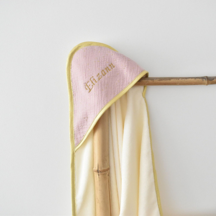 Cape de bain pois dorés rose-P'tit Coeur