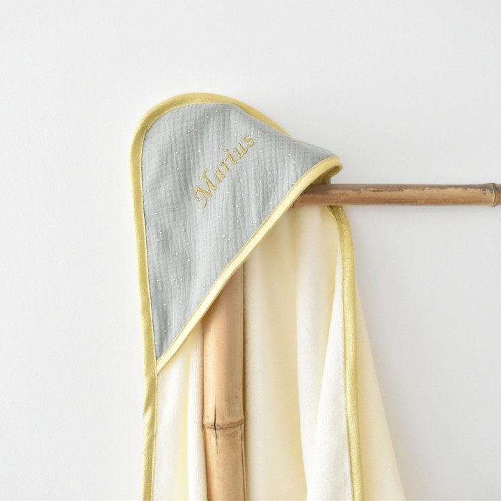 Cape de bain pois dorés vert gris-P'tit Coeur