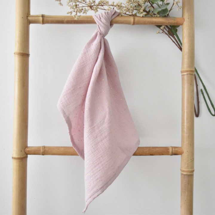 Lange tout-doux bébé brodé prénom gaze pois dorés OEKO-TEX | P'tit Cœur