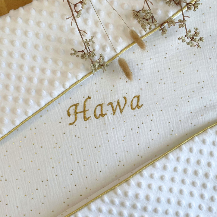 Couverture cocon blanc pois dorés-P'tit Coeur